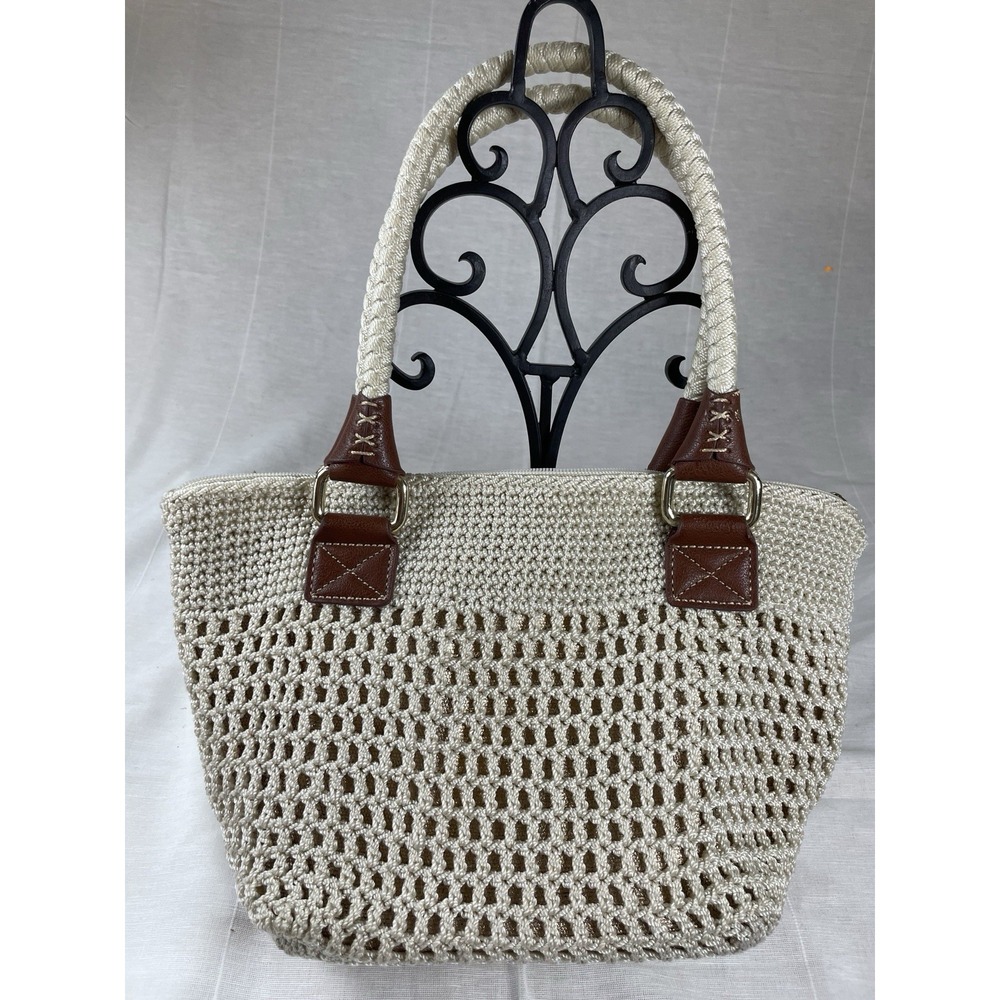 The Sak Cream w/Gold Underlay Cambria Hand Crochet Large Tote Bag/Purse - Picture 3 of 8